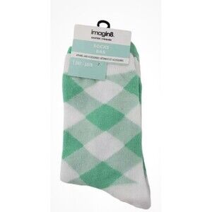Imagin8 Ladies Easter Socks Size 9-11 Green & White Plaid 2 Pairs
